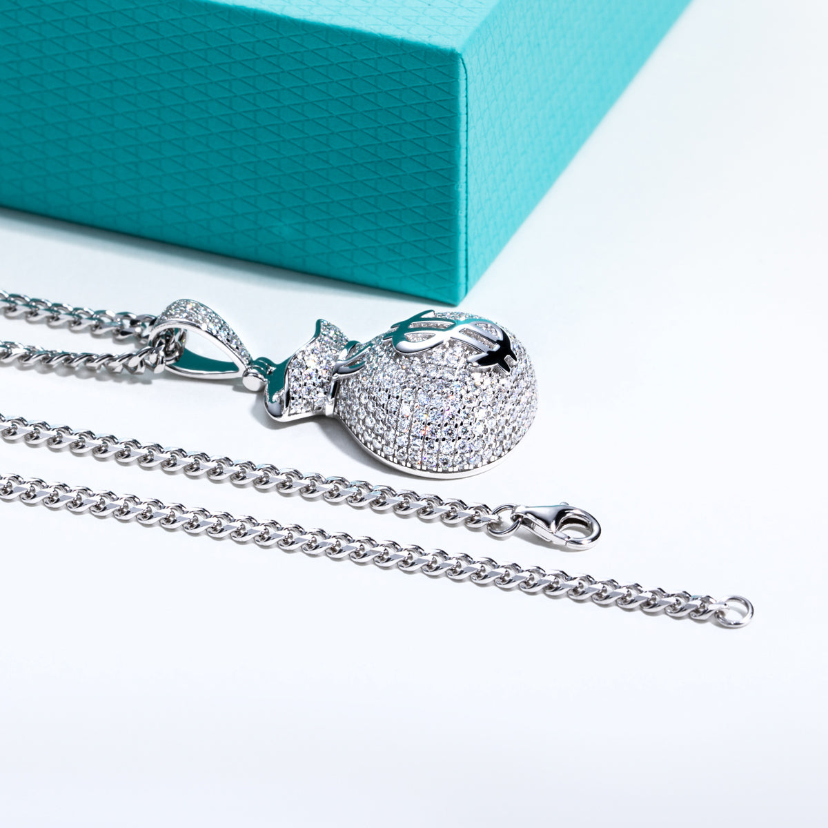 S925 Silver Moissanite Hip Hop Full Paved Dollar Money Bag Pendant