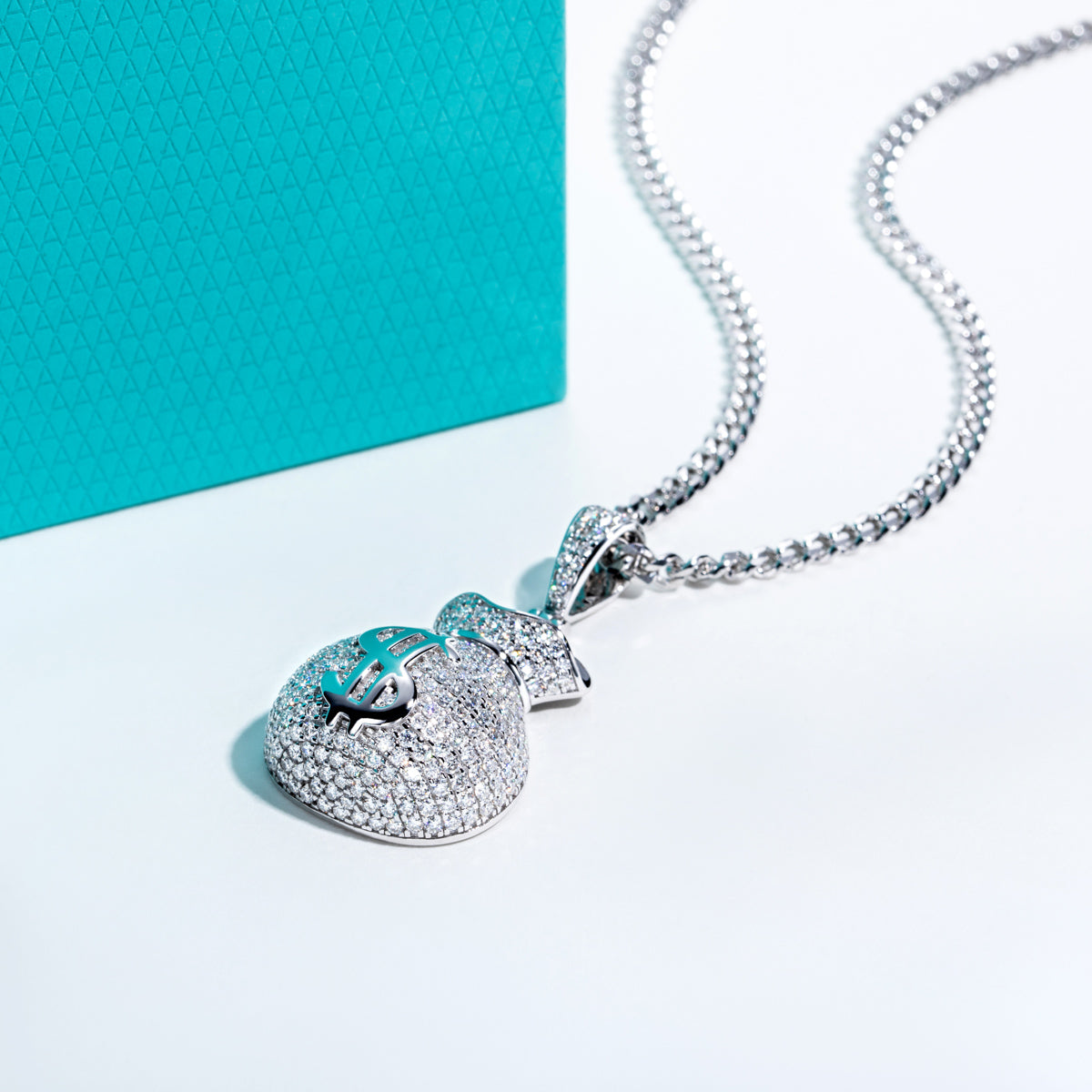 S925 Silver Moissanite Hip Hop Full Paved Dollar Money Bag Pendant