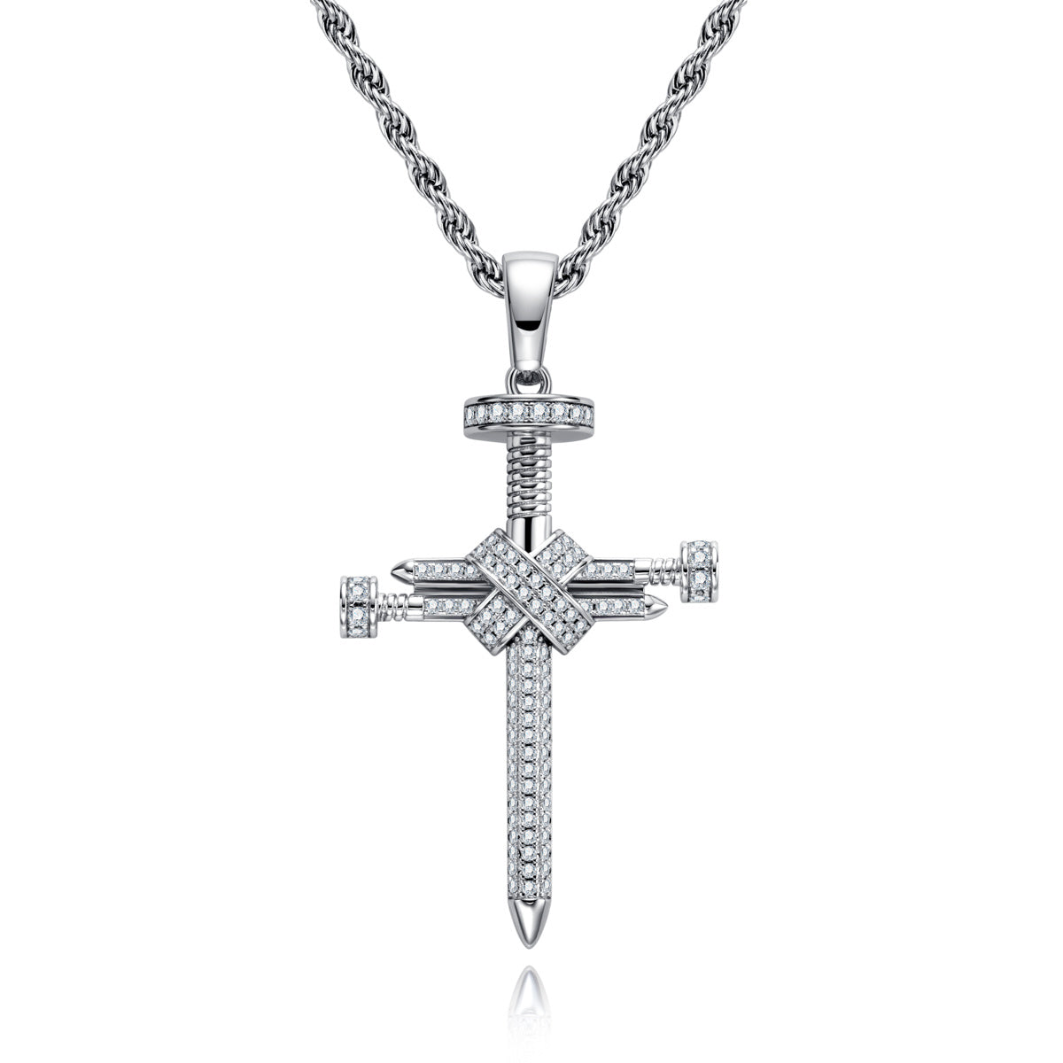 S925 Silver Moissanite Hip Hop Nail Cross Pendant