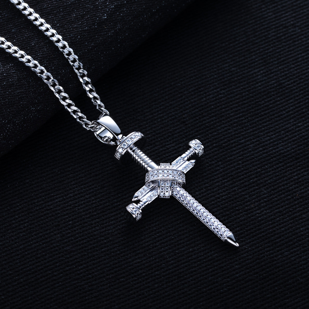 S925 Silver Moissanite Hip Hop Nail Cross Pendant