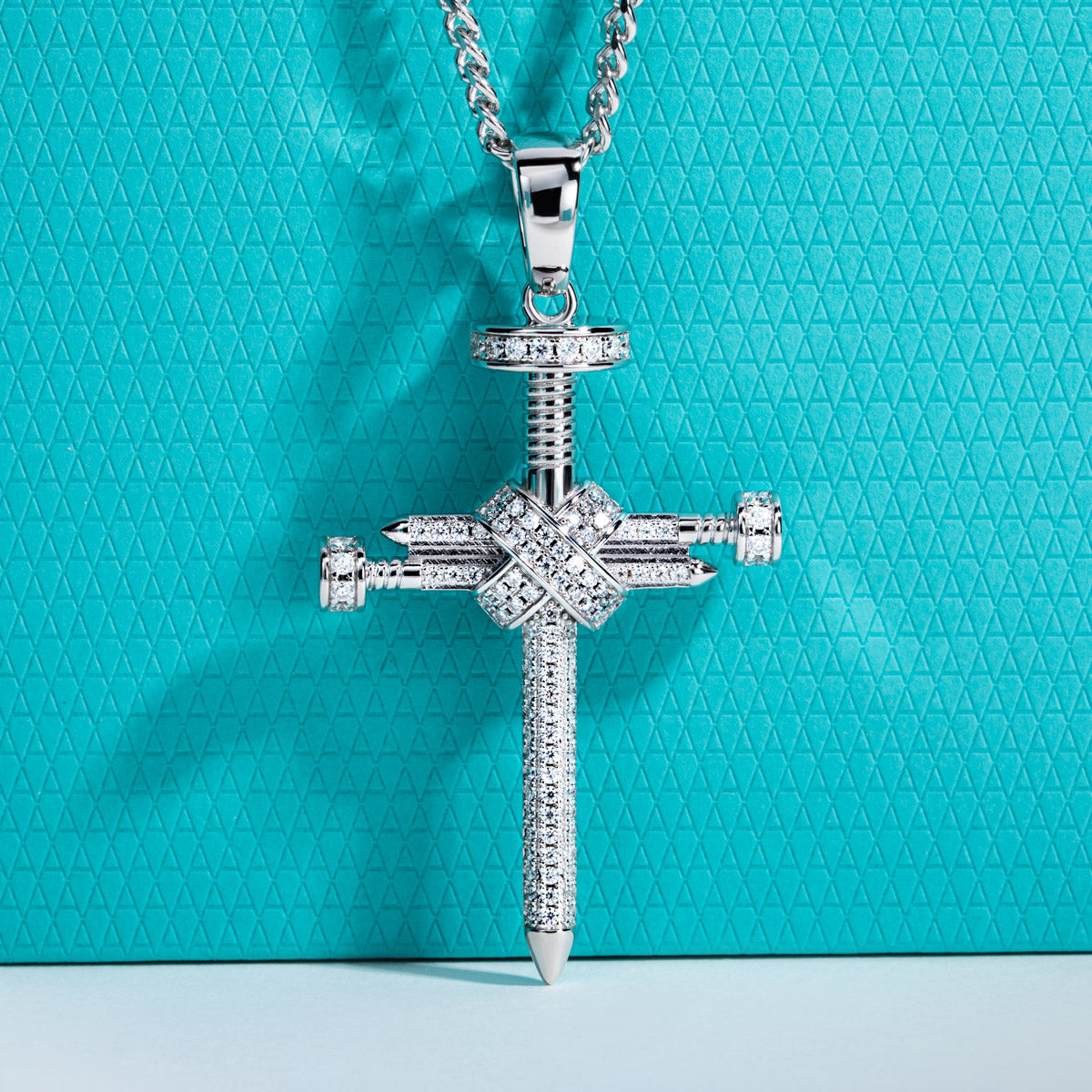 S925 Silver Moissanite Hip Hop Nail Cross Pendant
