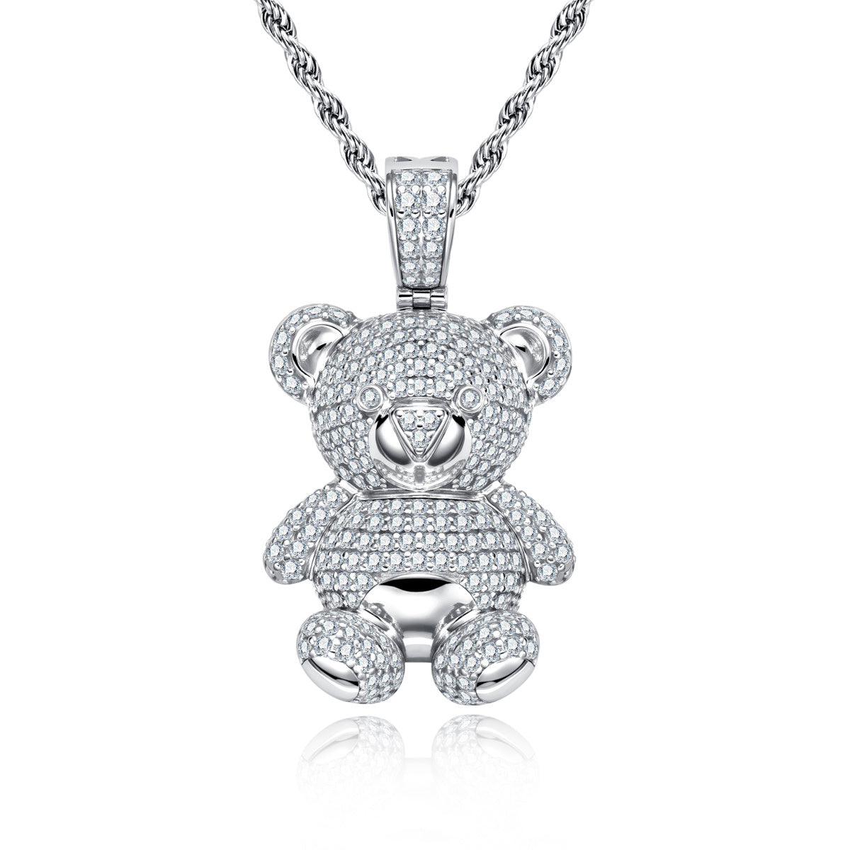 S925 Silver Moissanite Full Pave Bear Pendant