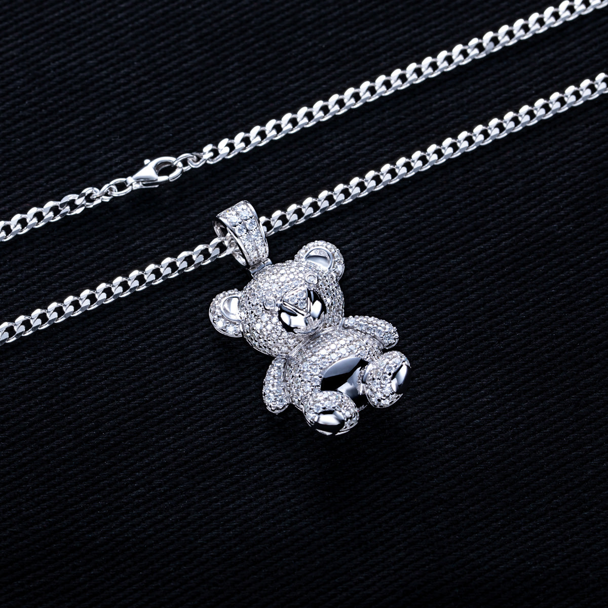S925 Silver Moissanite Full Pave Bear Pendant