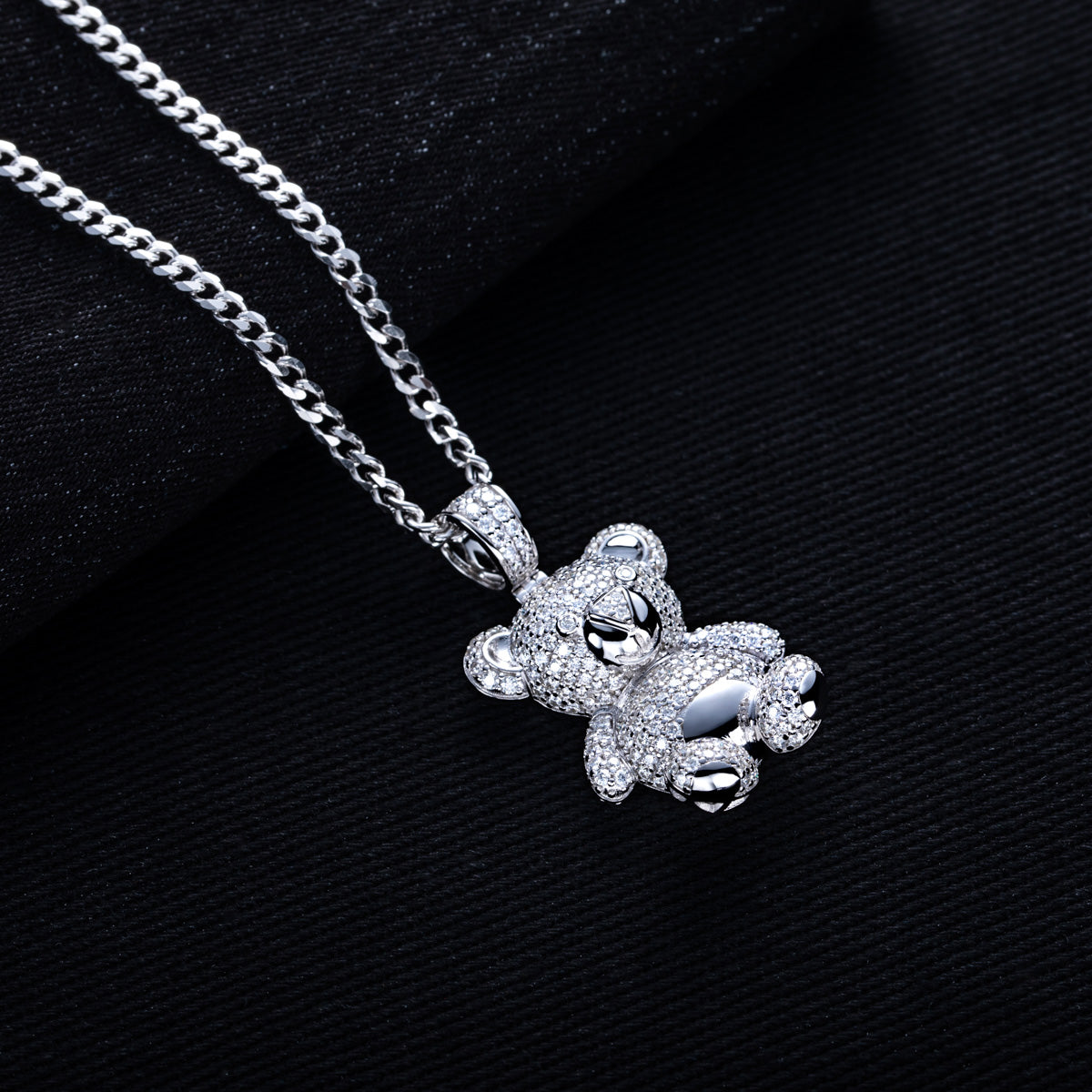 S925 Silver Moissanite Full Pave Bear Pendant