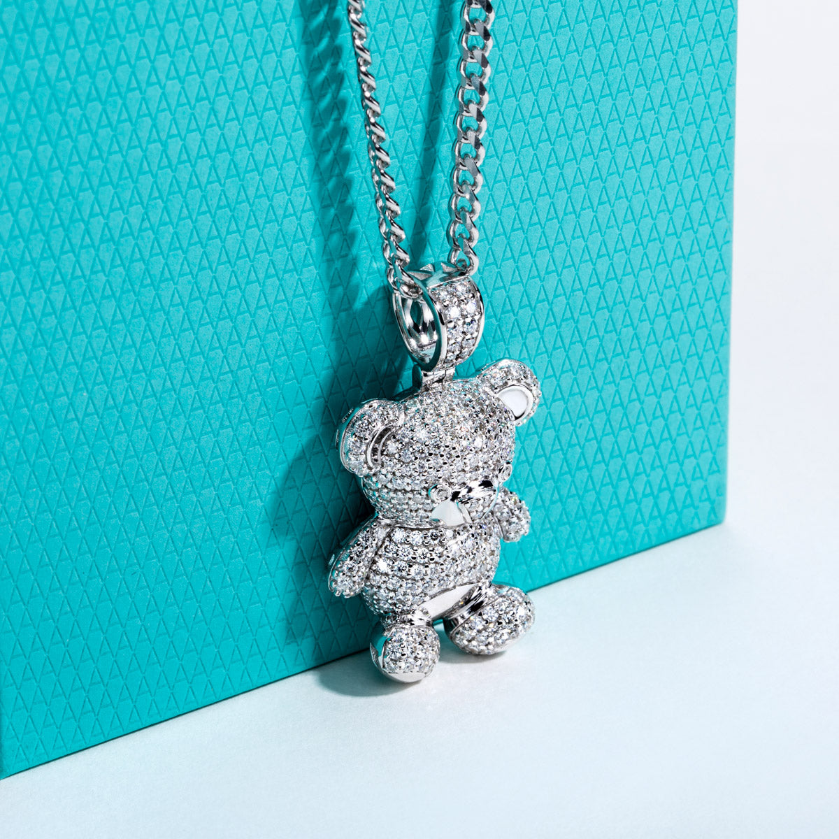 S925 Silver Moissanite Full Pave Bear Pendant
