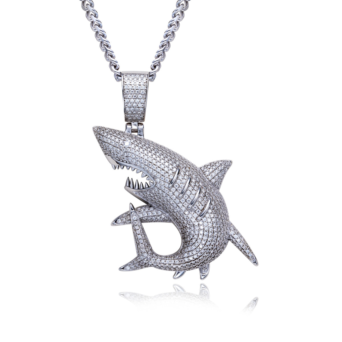 S925 Silver Moissanite Fully Paved Shark Pendant, Hip Hop Style