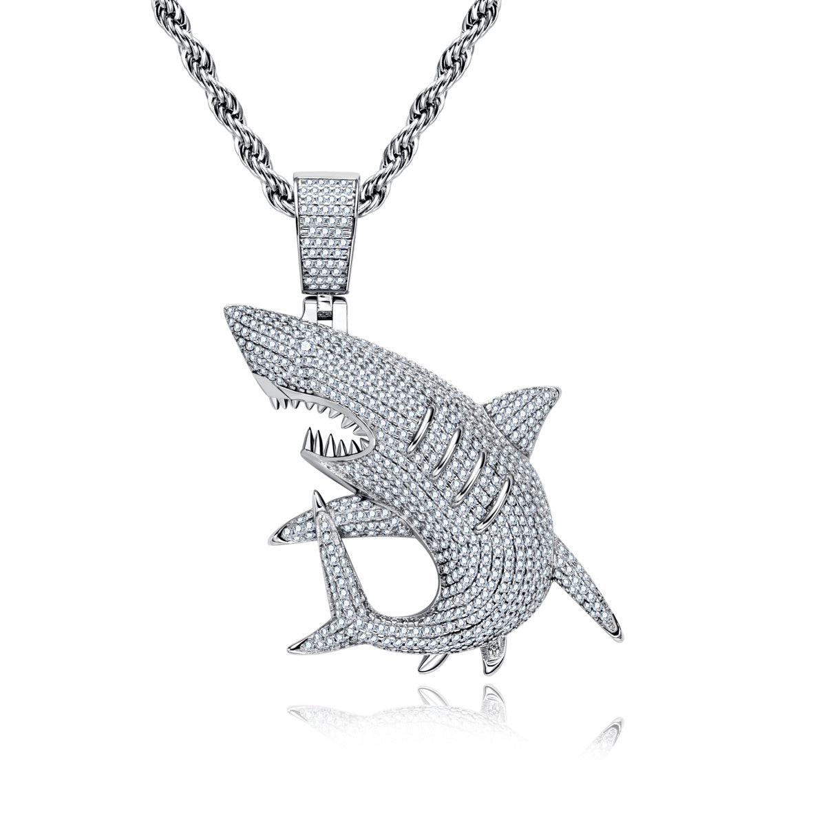 S925 Silver Moissanite Fully Paved Shark Pendant, Hip Hop Style