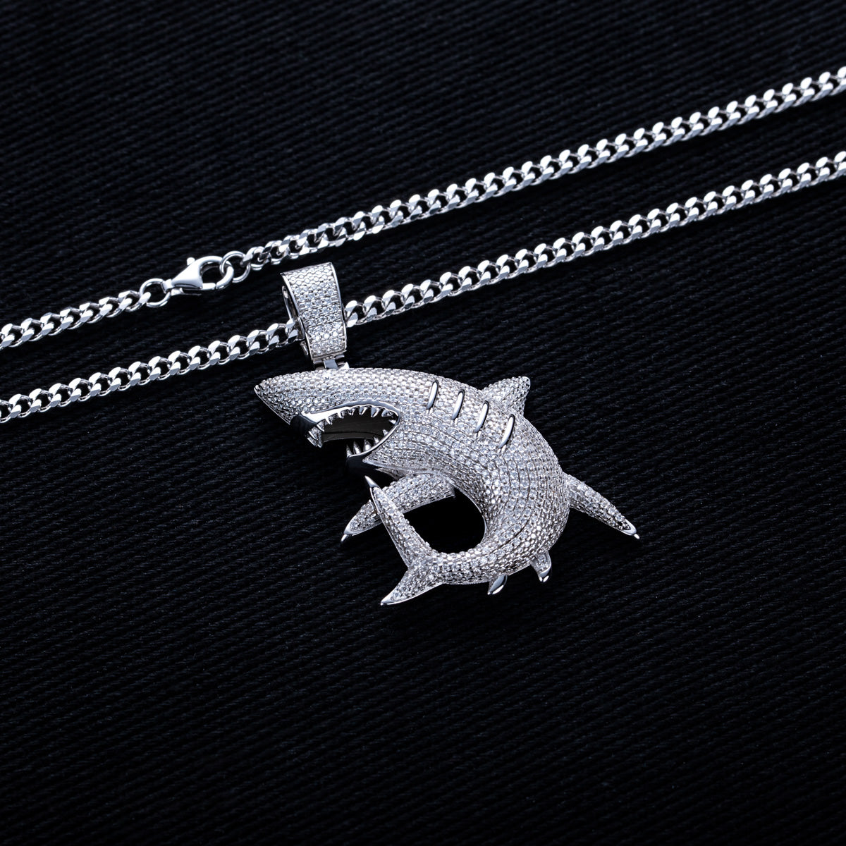 S925 Silver Moissanite Fully Paved Shark Pendant, Hip Hop Style