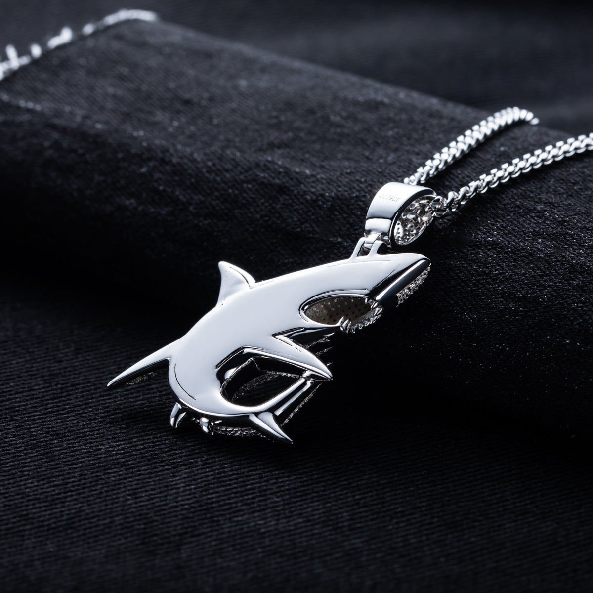 S925 Silver Moissanite Fully Paved Shark Pendant, Hip Hop Style