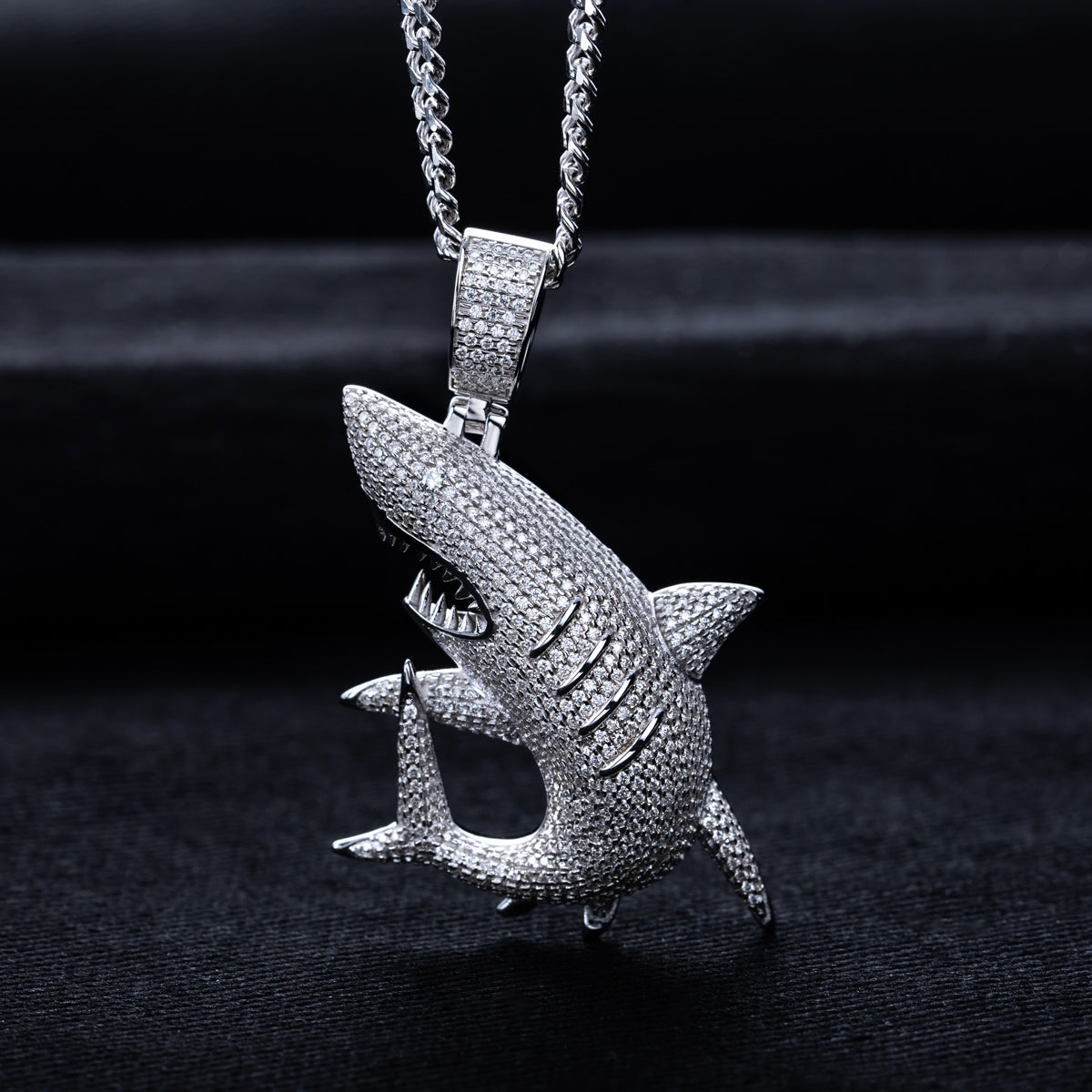S925 Silver Moissanite Fully Paved Shark Pendant, Hip Hop Style