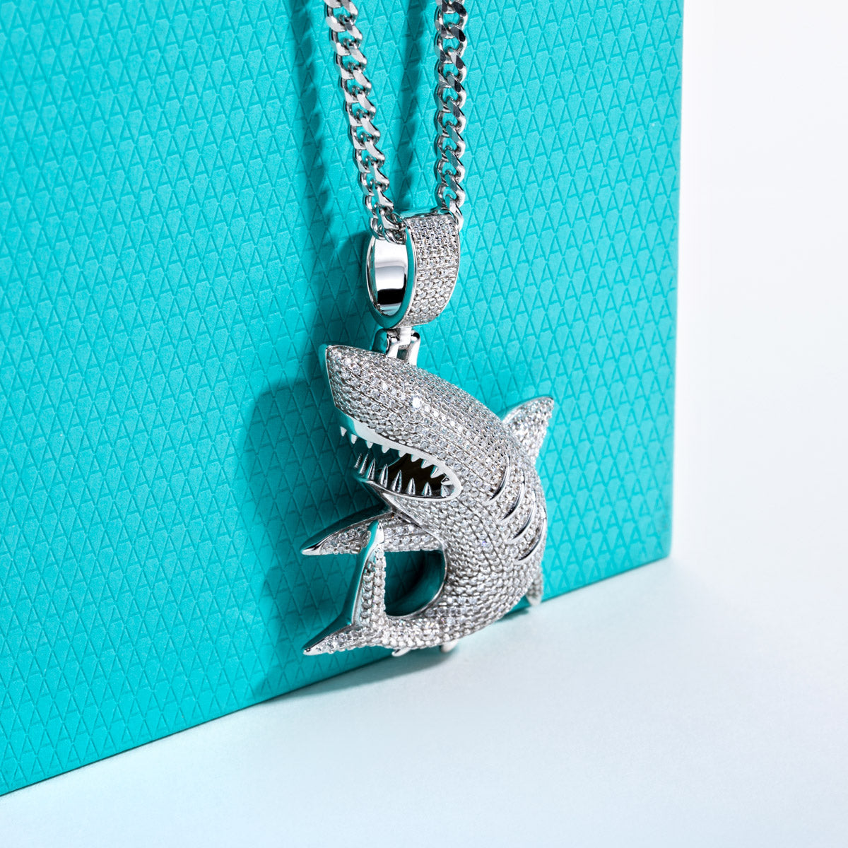 S925 Silver Moissanite Fully Paved Shark Pendant, Hip Hop Style