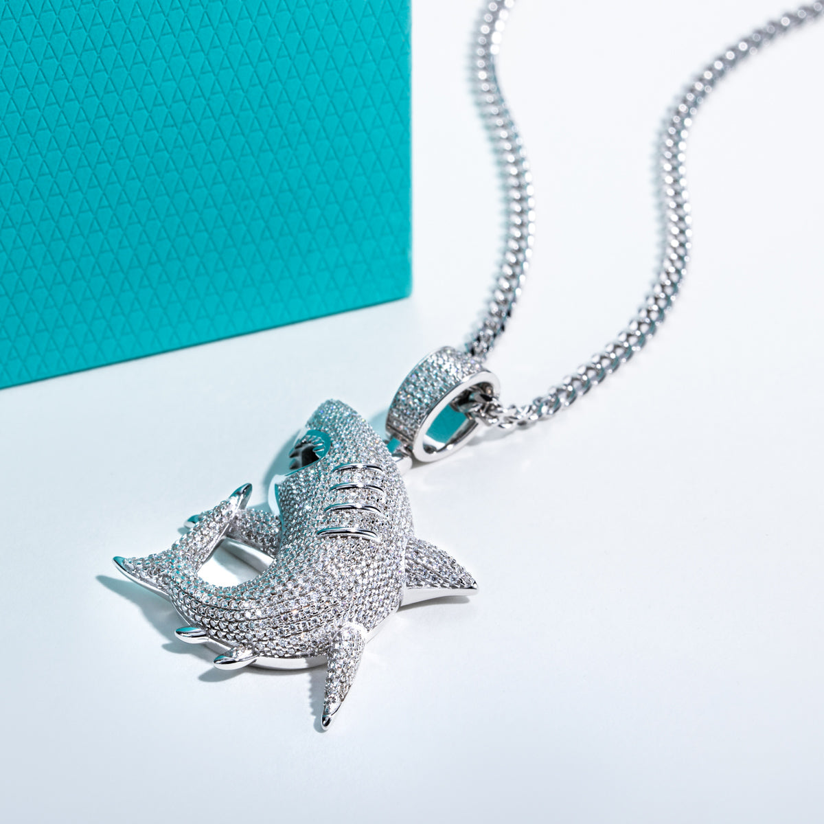 S925 Silver Moissanite Fully Paved Shark Pendant, Hip Hop Style