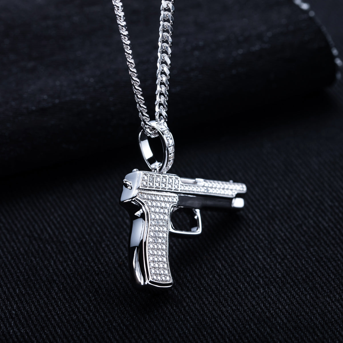 S925 Silver Moissanite Hip Hop Gun Pendant