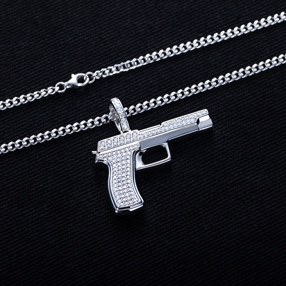 S925 Silver Moissanite Hip Hop Gun Pendant