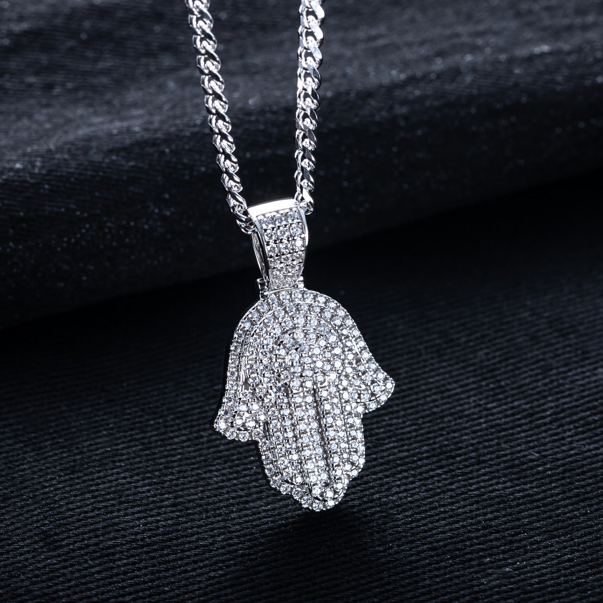 S925 Silver Moissanite Fully Paved Palm Pendant, Hip Hop Style