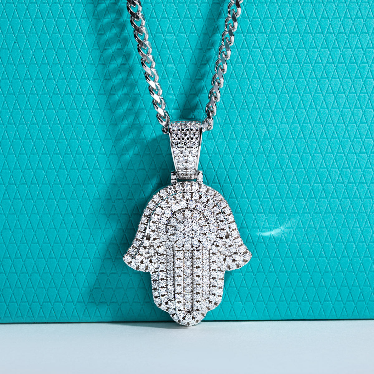 S925 Silver Moissanite Fully Paved Palm Pendant, Hip Hop Style