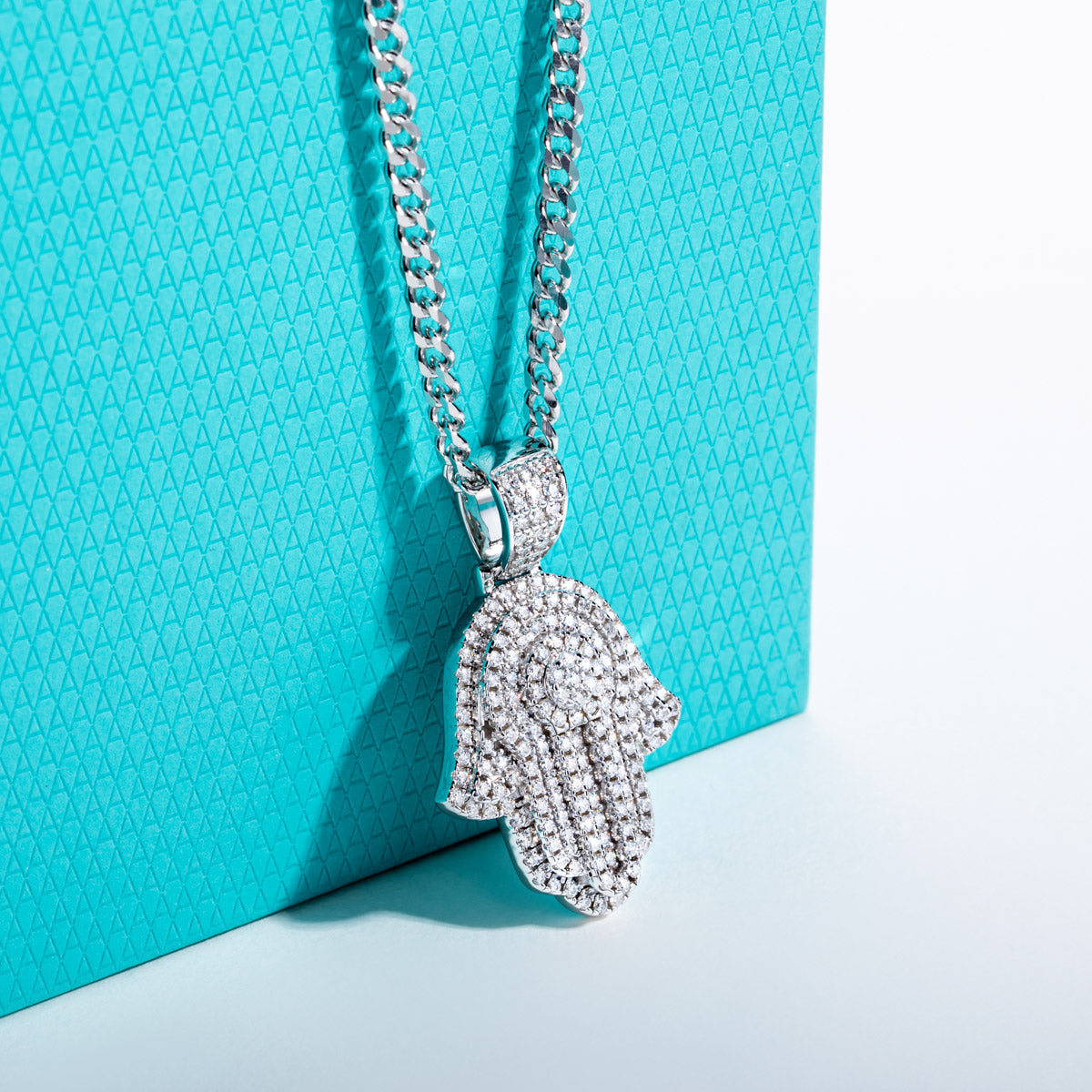 S925 Silver Moissanite Fully Paved Palm Pendant, Hip Hop Style