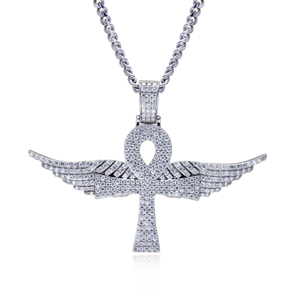 S925 Silver Moissanite Hip-hop Ankh Angel Wing Pendant