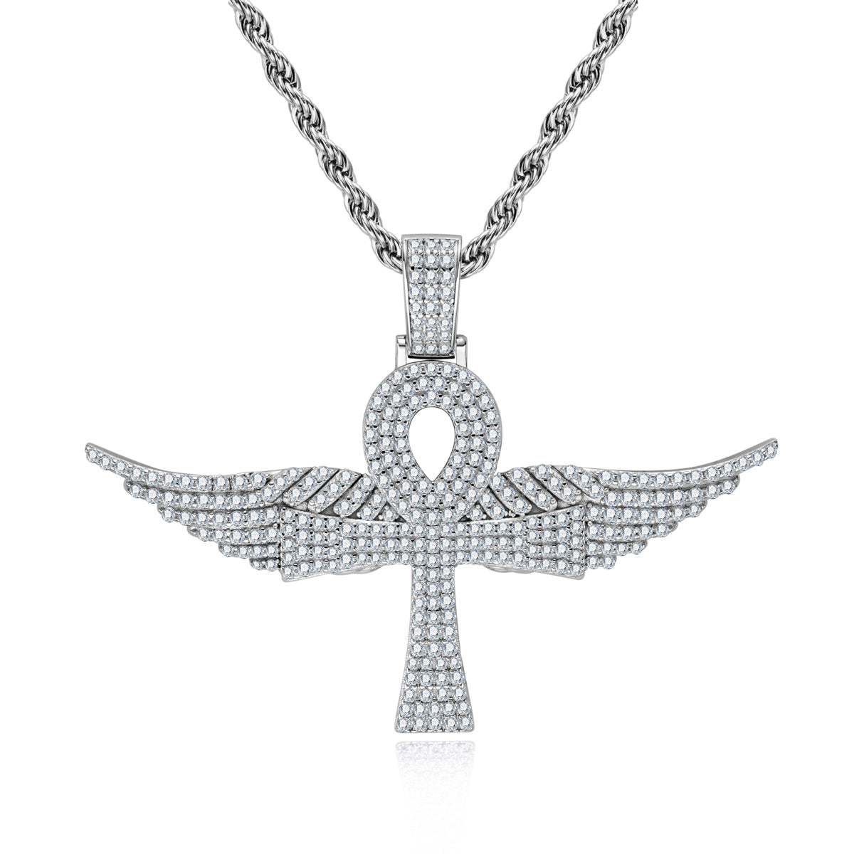S925 Silver Moissanite Hip-hop Ankh Angel Wing Pendant