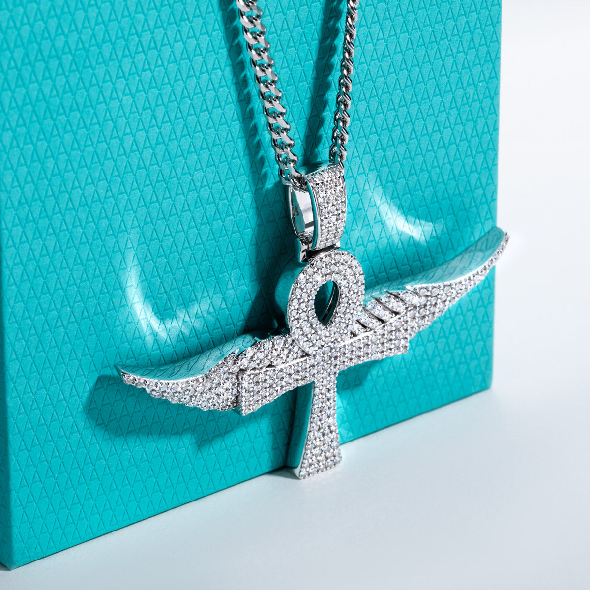 S925 Silver Moissanite Hip-hop Ankh Angel Wing Pendant