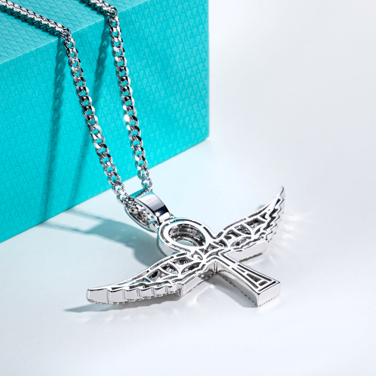 S925 Silver Moissanite Hip-hop Ankh Angel Wing Pendant