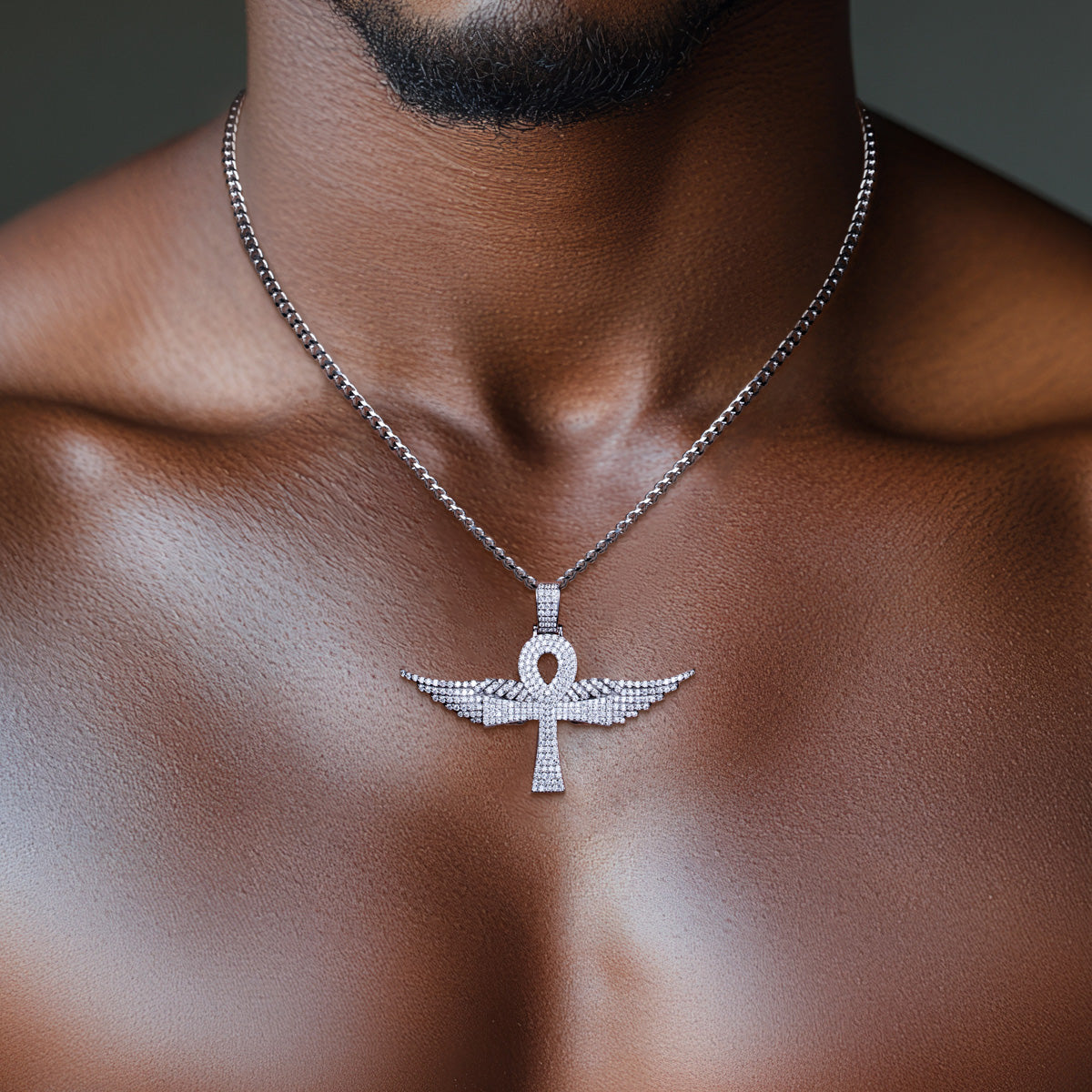 S925 Silver Moissanite Hip-hop Ankh Angel Wing Pendant