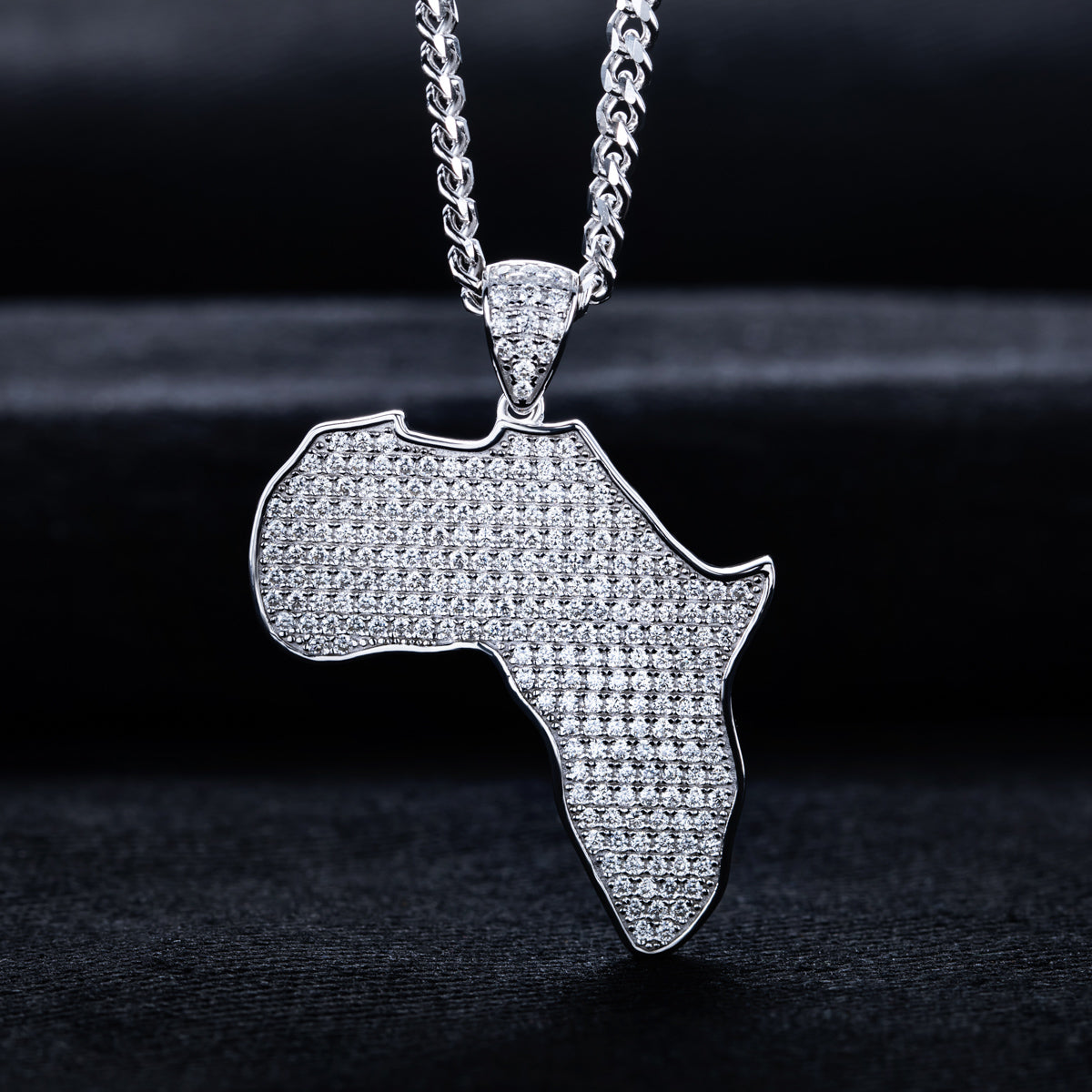 S925 Moissanite Hip Hop African Map Pendant