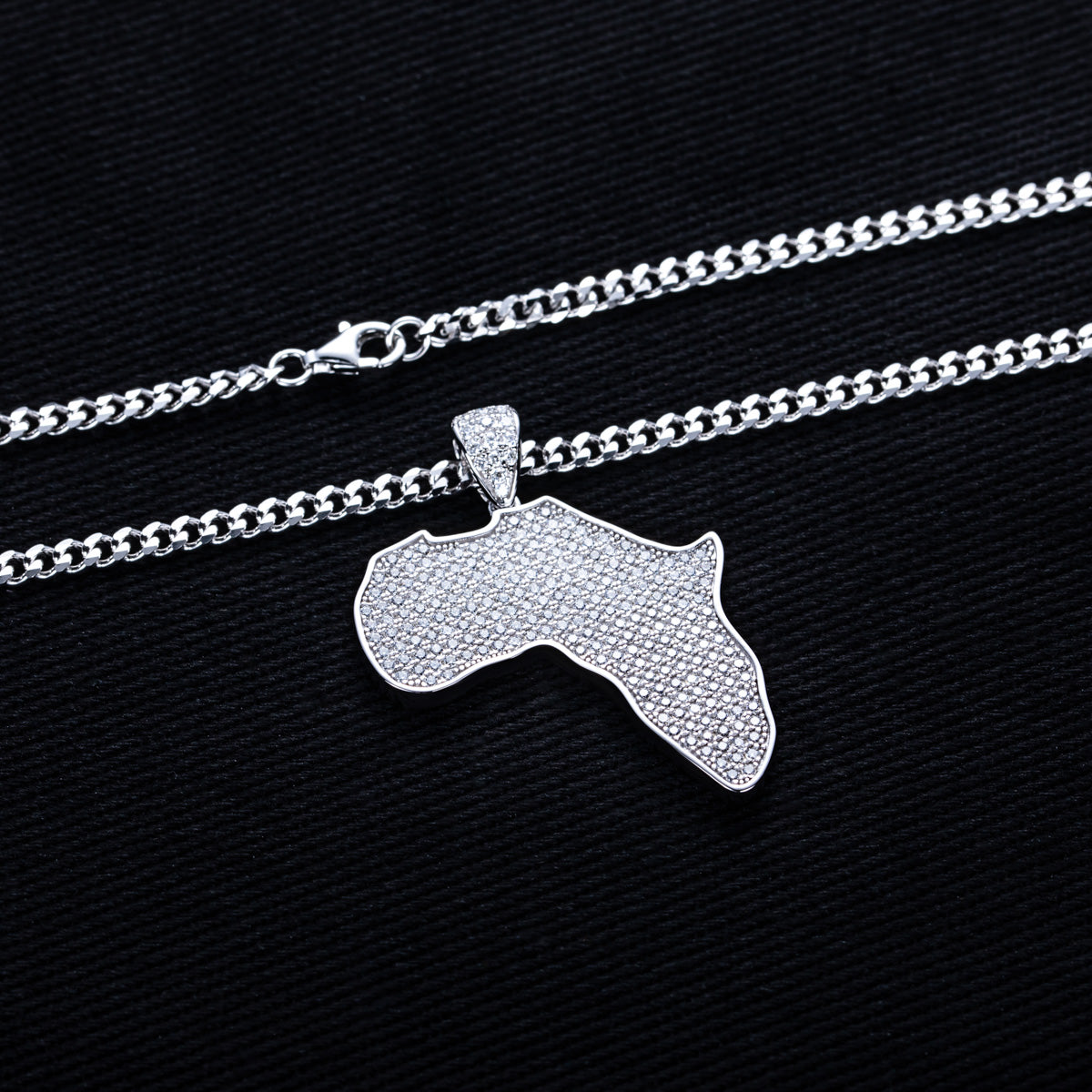 S925 Moissanite Hip Hop African Map Pendant