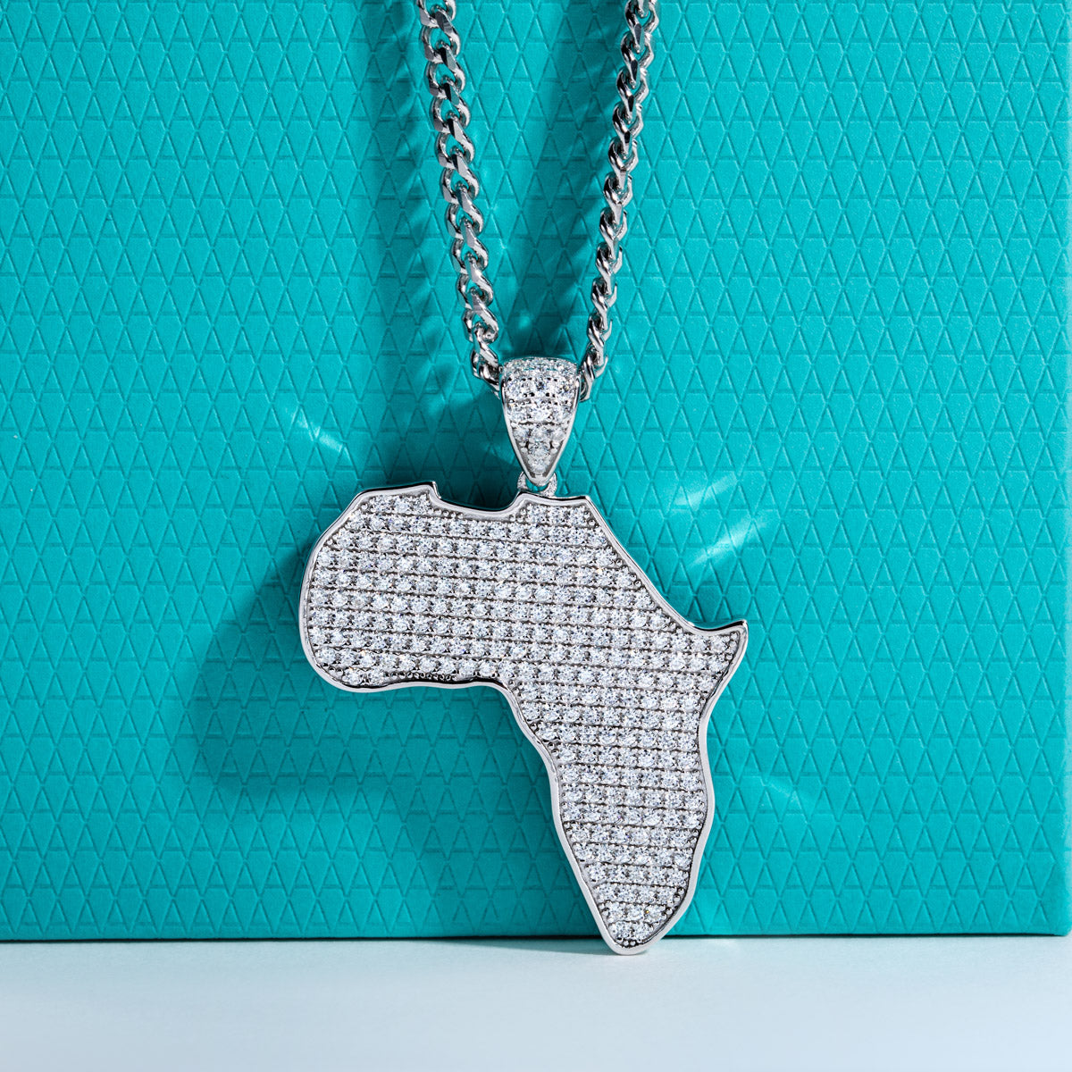 S925 Moissanite Hip Hop African Map Pendant