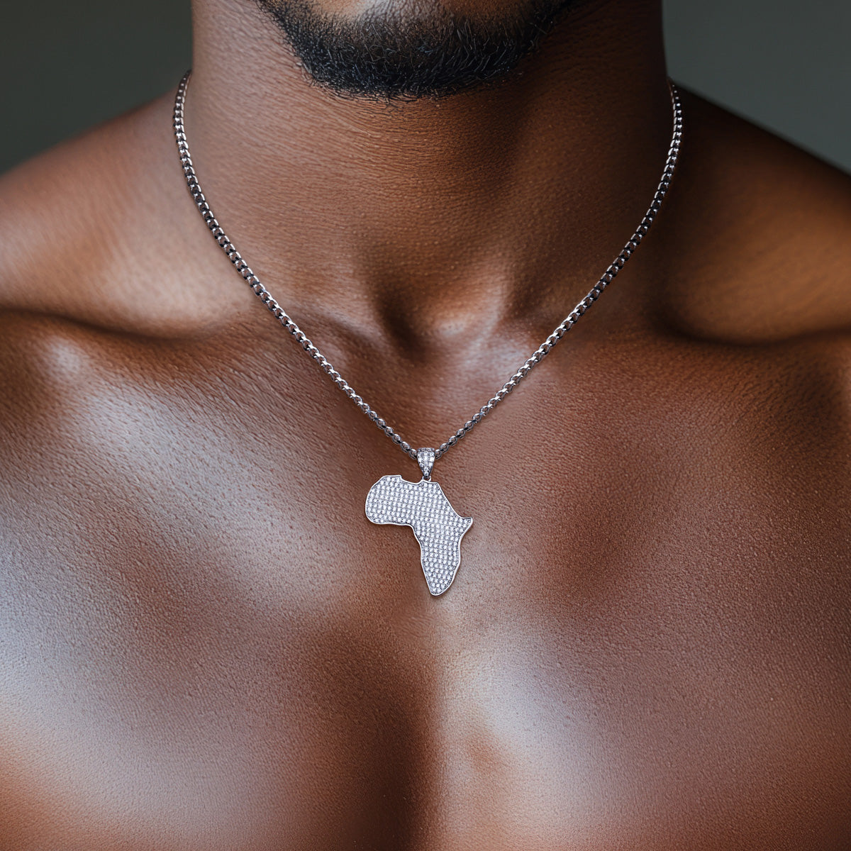 S925 Moissanite Hip Hop African Map Pendant