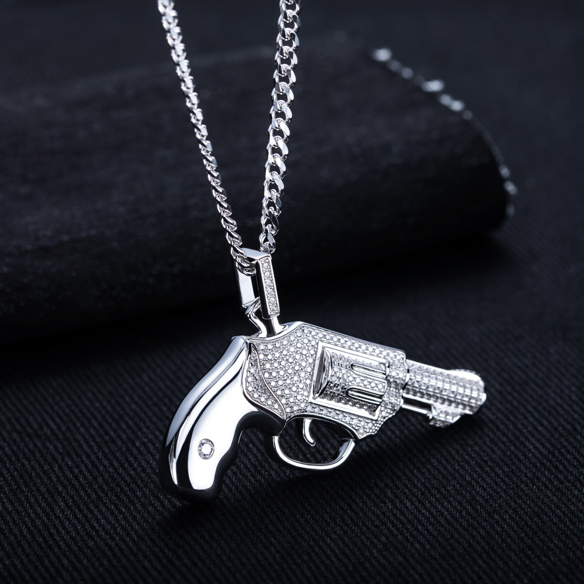 S925 Silver Moissanite Hip Hop Pistol Pendant