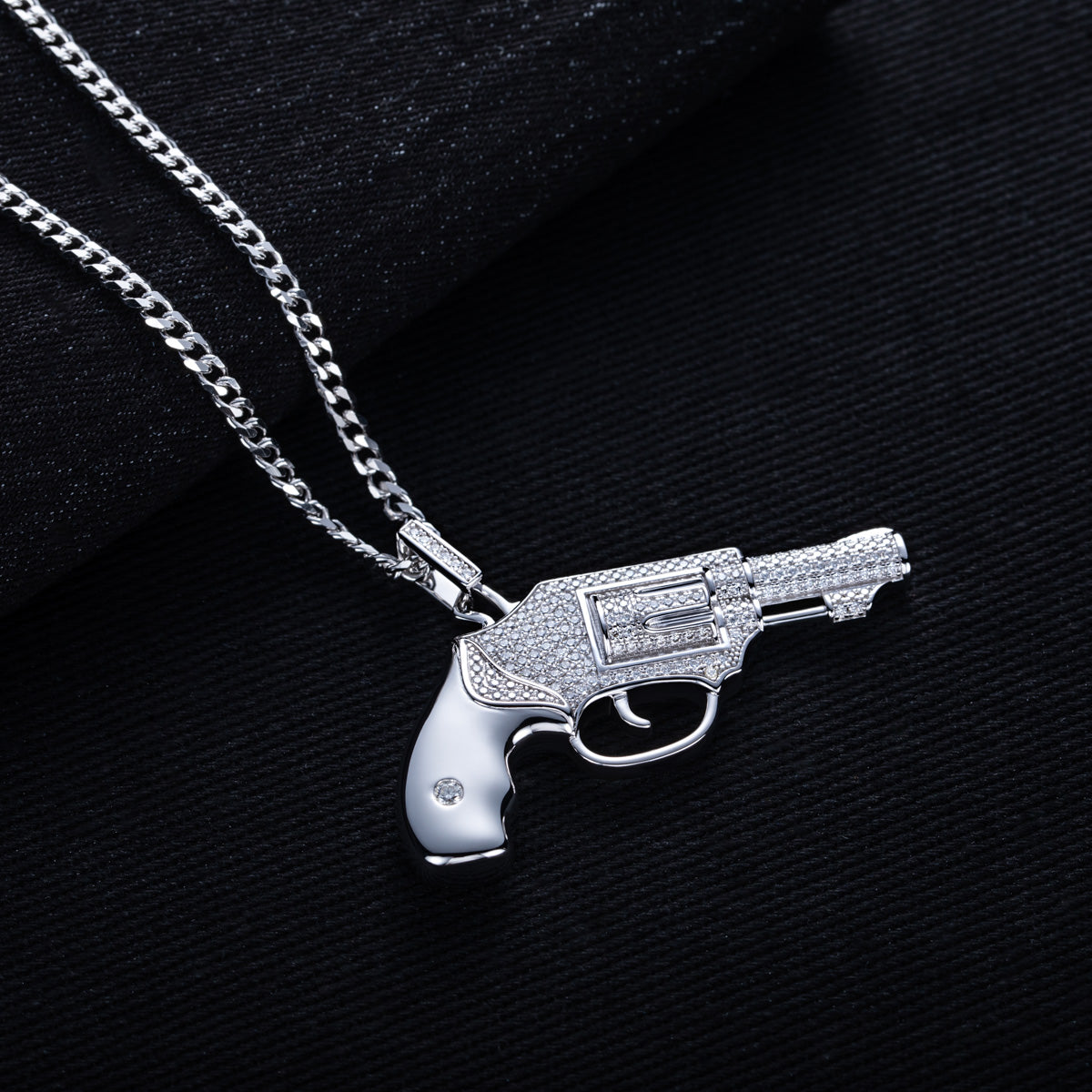 S925 Silver Moissanite Hip Hop Pistol Pendant