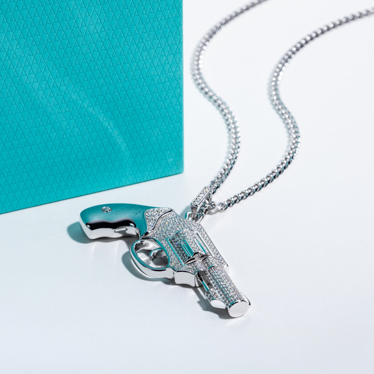S925 Silver Moissanite Hip Hop Pistol Pendant