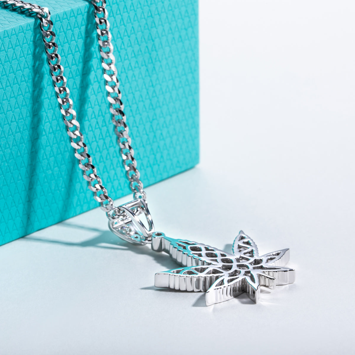 S925 Moissanite Maple Leaf Pendant with 60cm Stainless Steel Chain