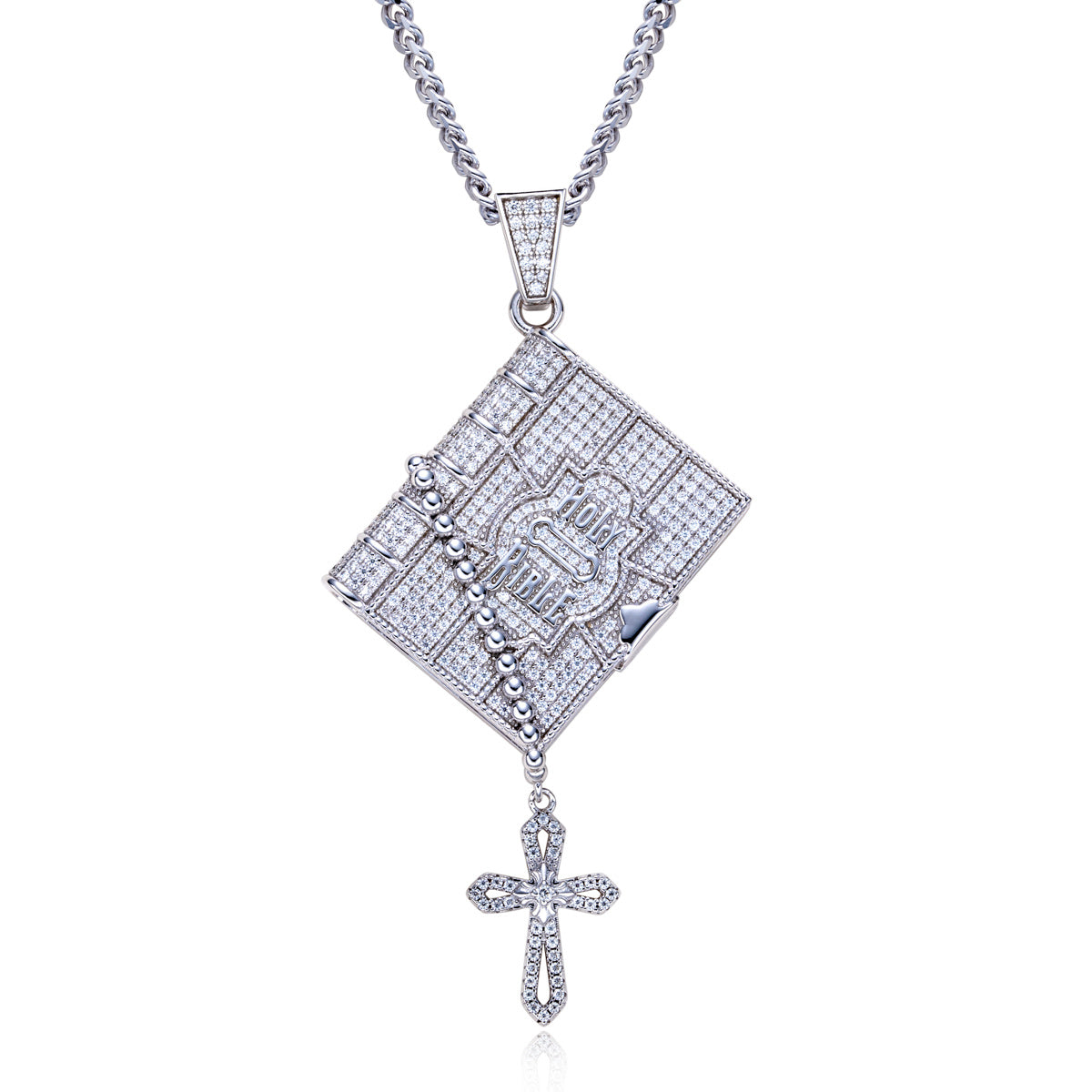 S925 Silver Moissanite Full Paved Bible Pendant