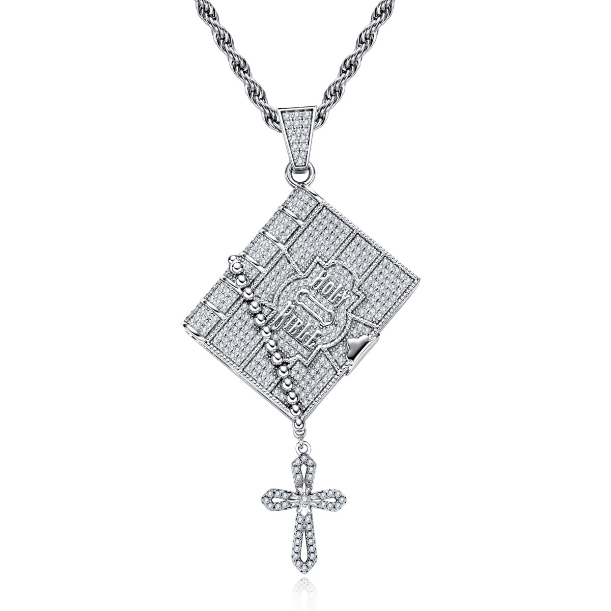 S925 Silver Moissanite Full Paved Bible Pendant