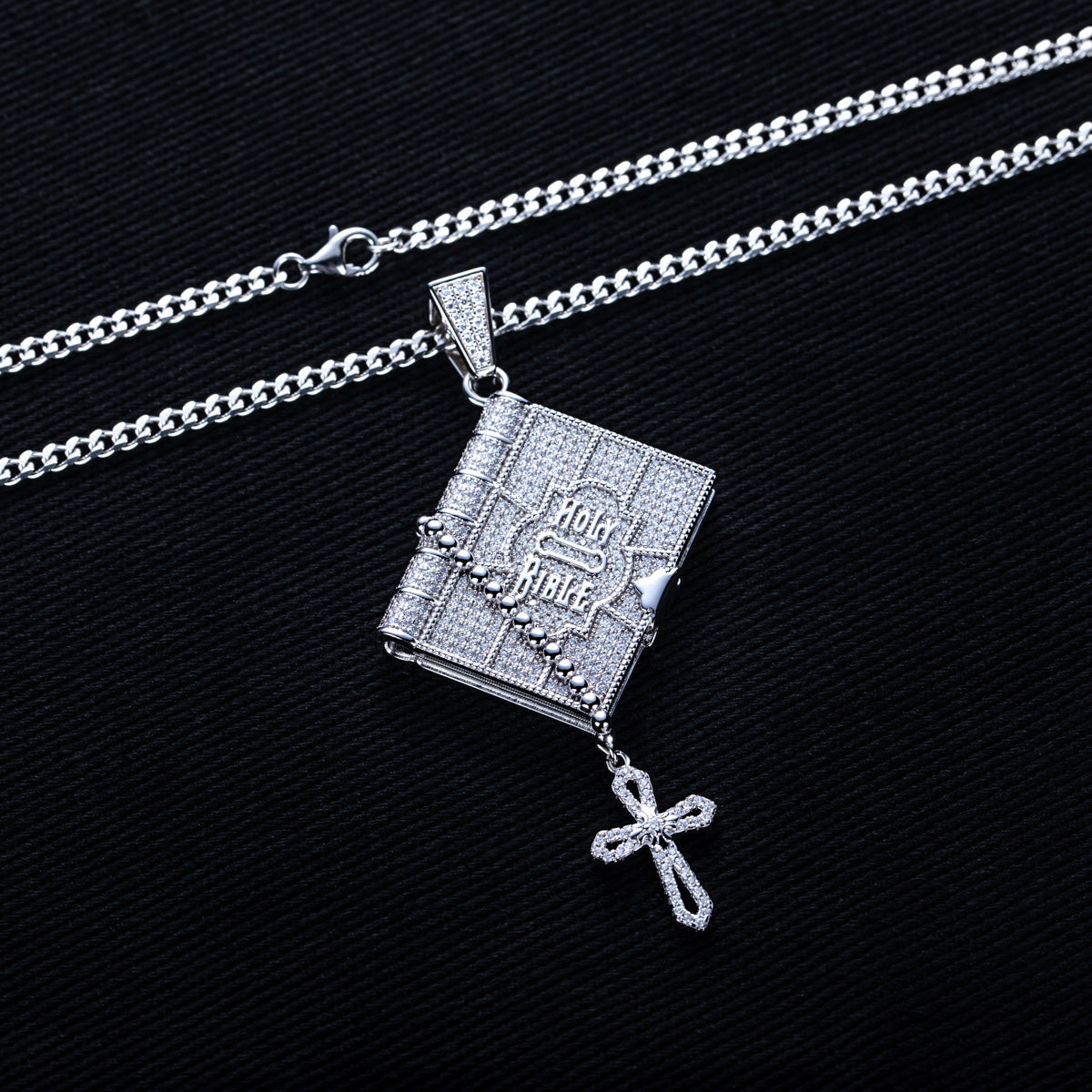S925 Silver Moissanite Full Paved Bible Pendant