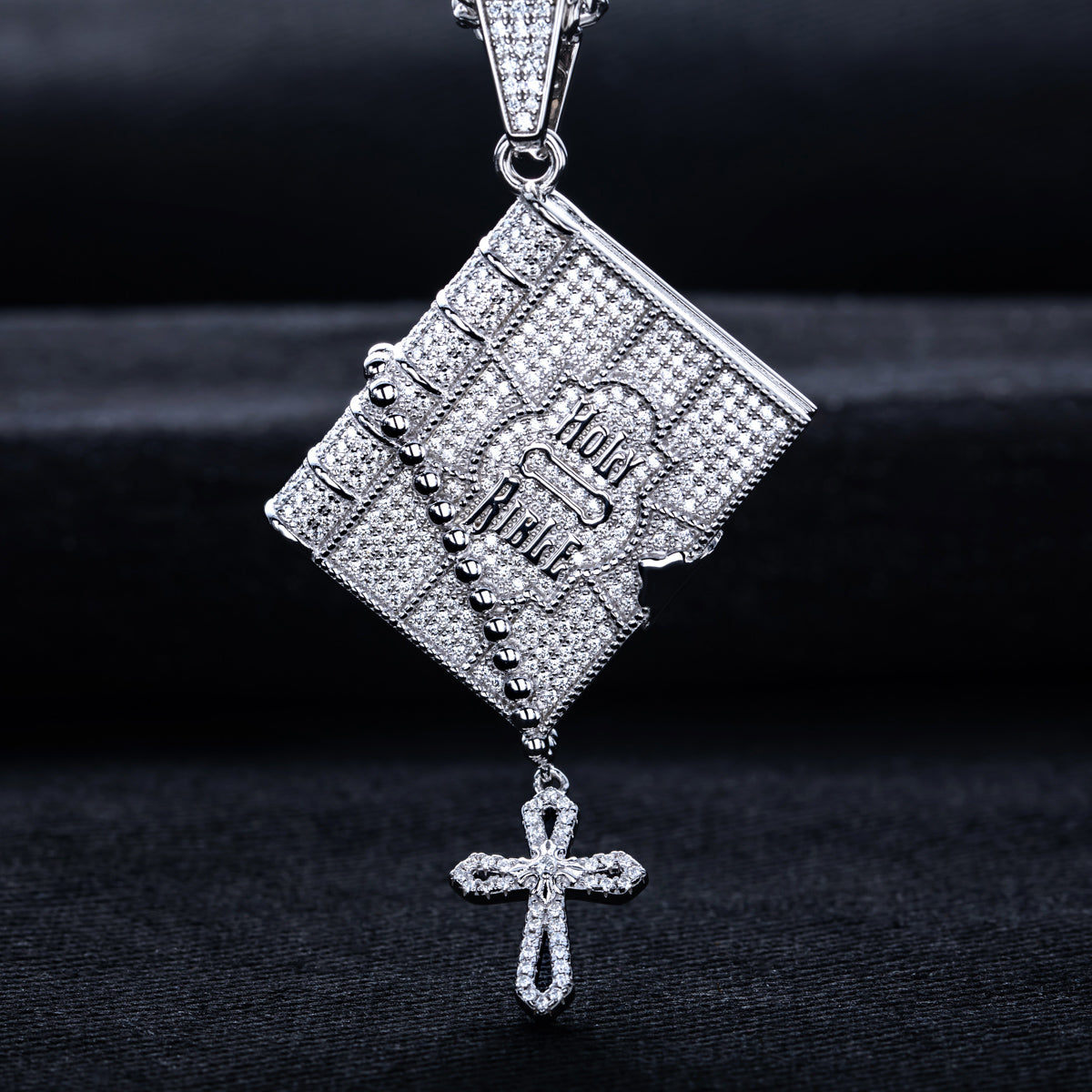 S925 Silver Moissanite Full Paved Bible Pendant