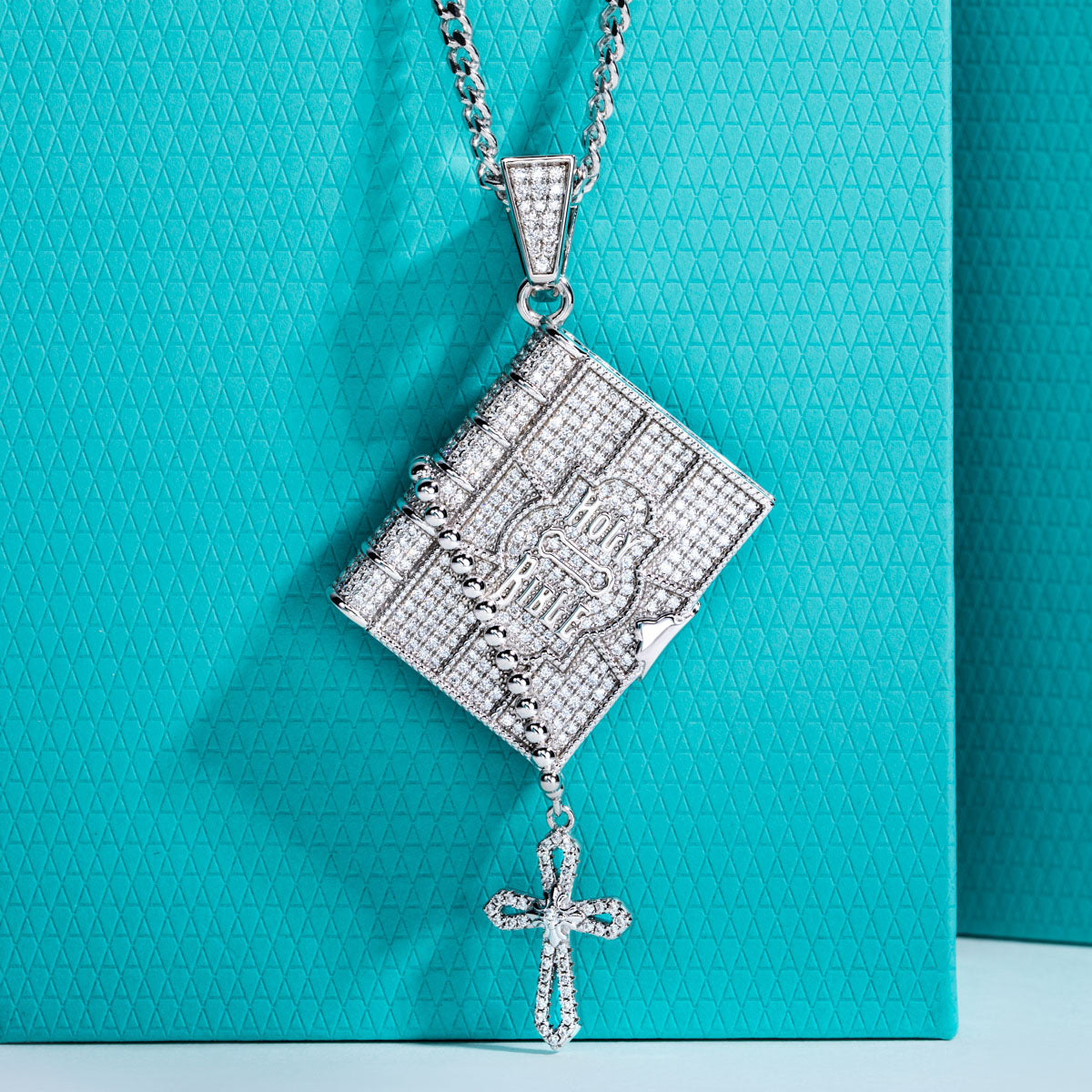 S925 Silver Moissanite Full Paved Bible Pendant