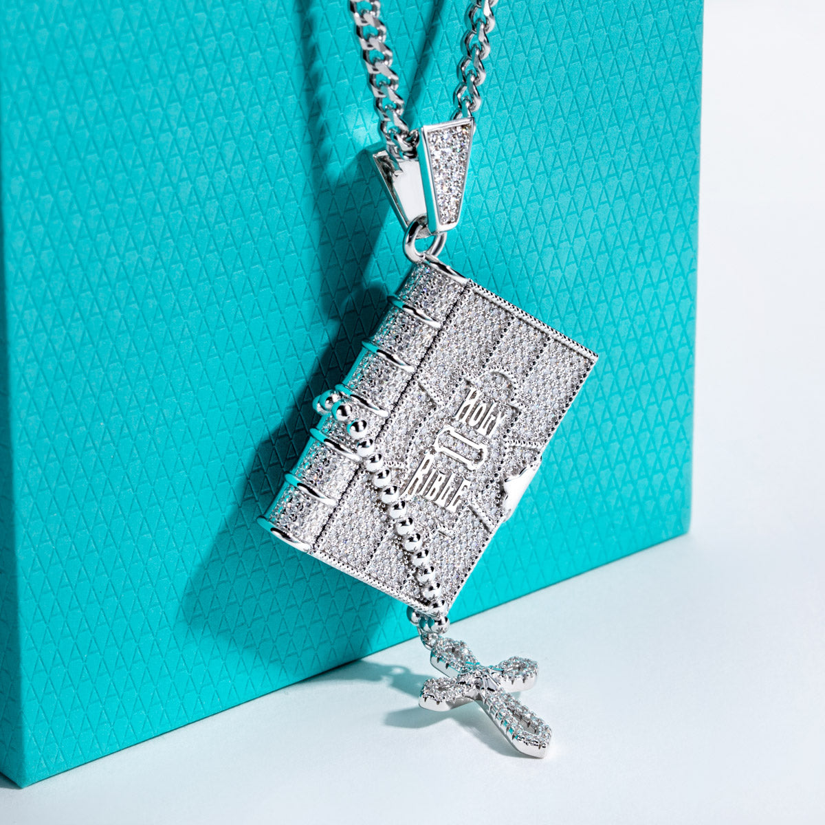 S925 Silver Moissanite Full Paved Bible Pendant
