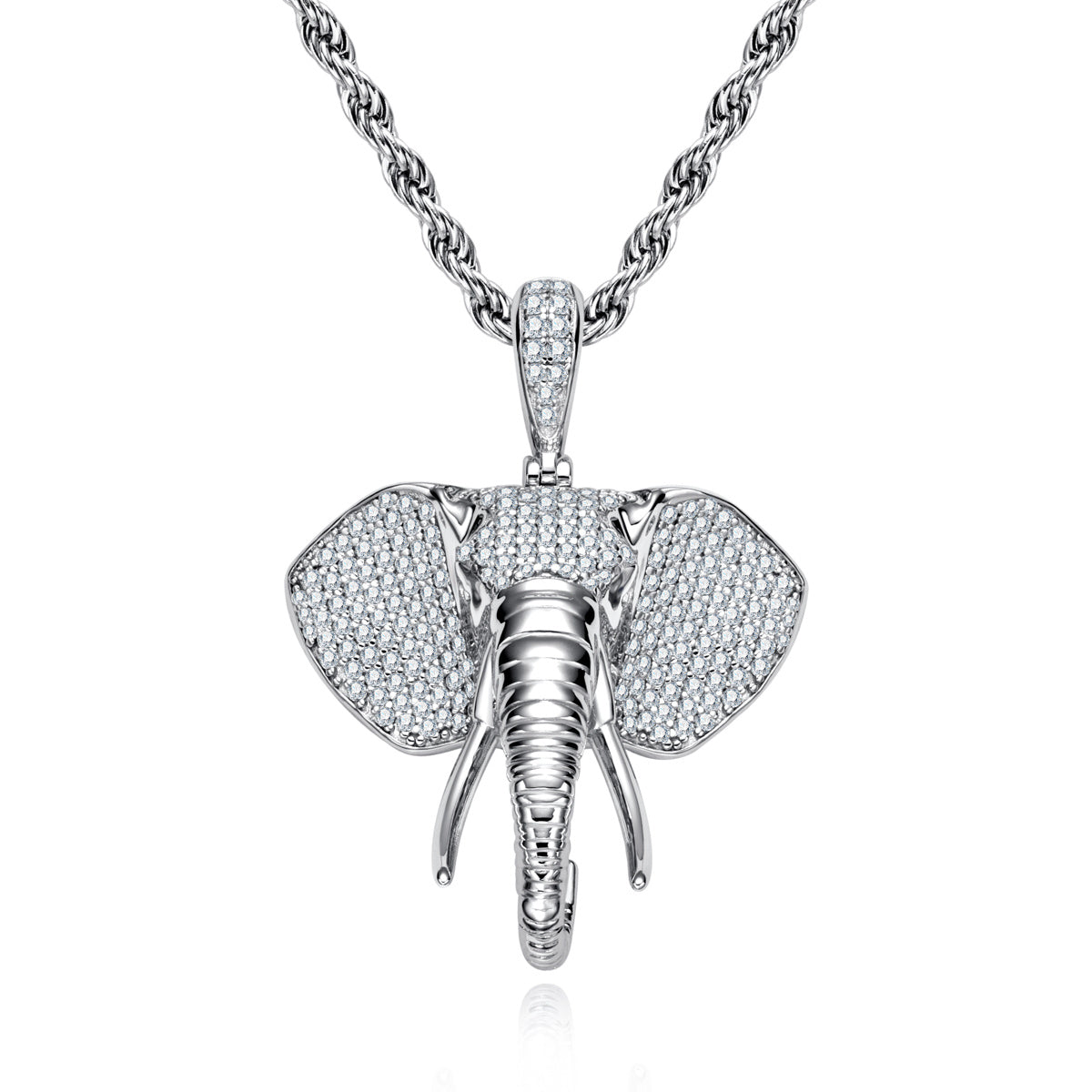 S925 Silver Moissanite 3D Elephant Head Hip-hop Pendant
