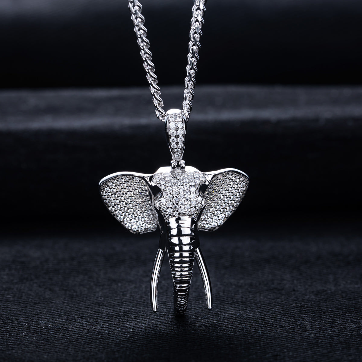 S925 Silver Moissanite 3D Elephant Head Hip-hop Pendant