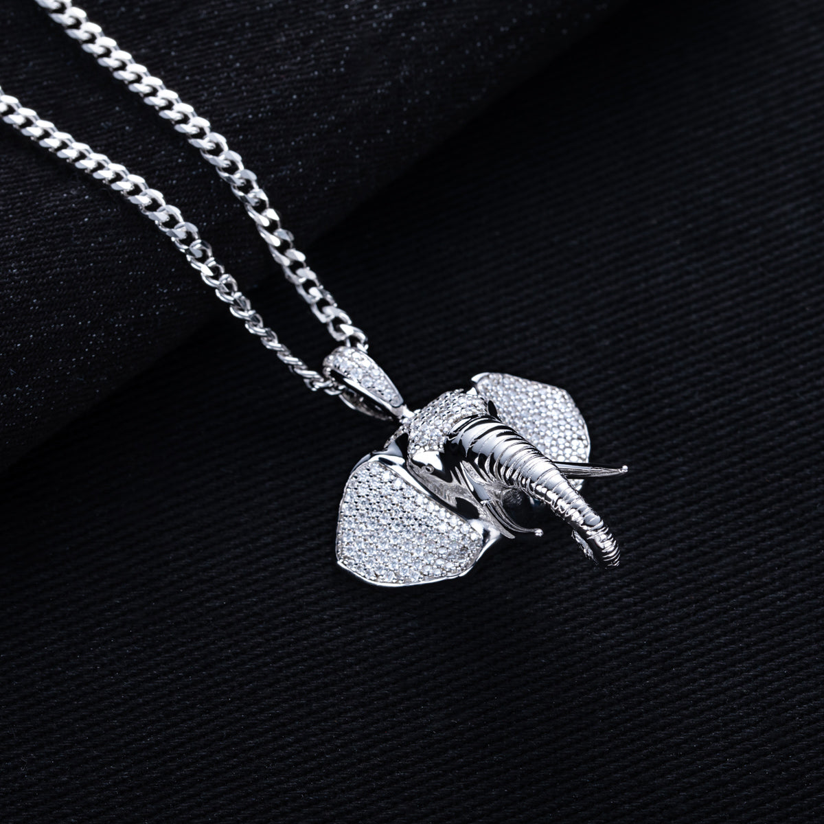 S925 Silver Moissanite 3D Elephant Head Hip-hop Pendant