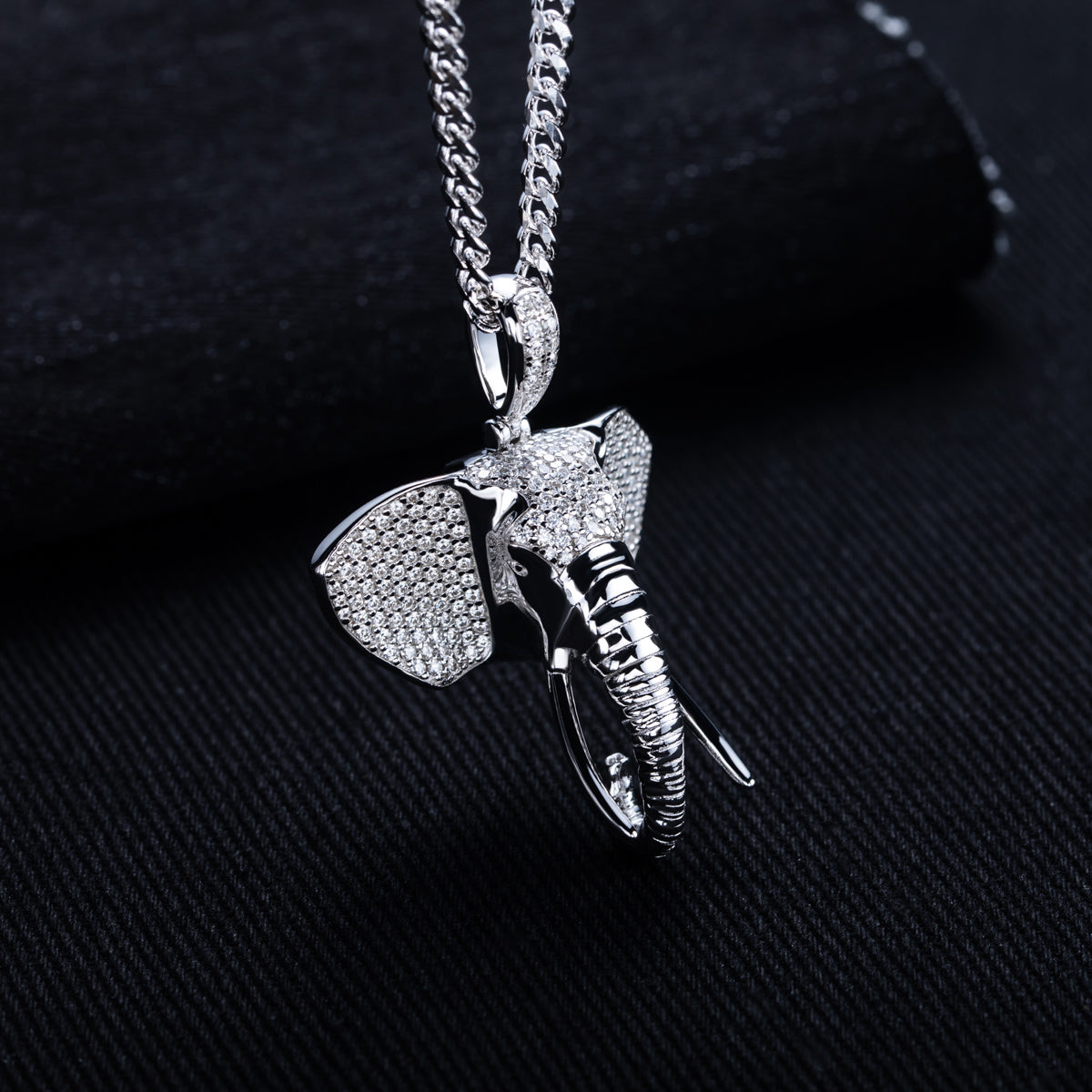 S925 Silver Moissanite 3D Elephant Head Hip-hop Pendant
