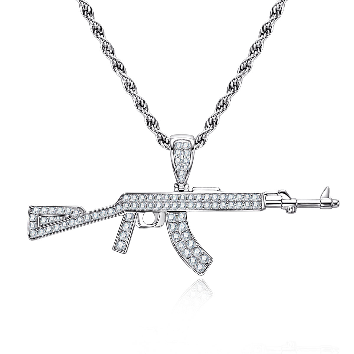 S925 Silver Moissanite AK Gun Pendant