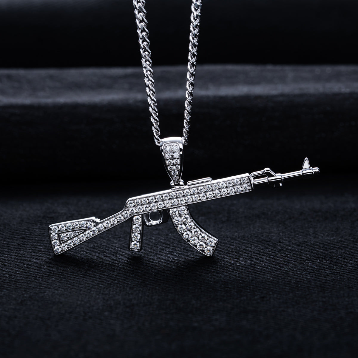 S925 Silver Moissanite AK Gun Pendant
