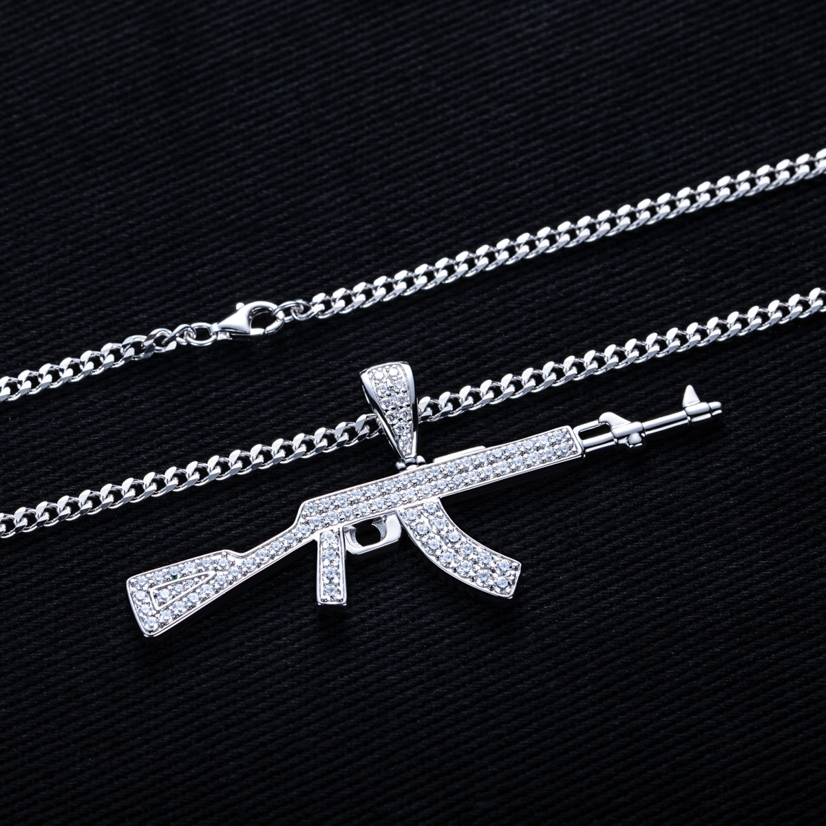 S925 Silver Moissanite AK Gun Pendant