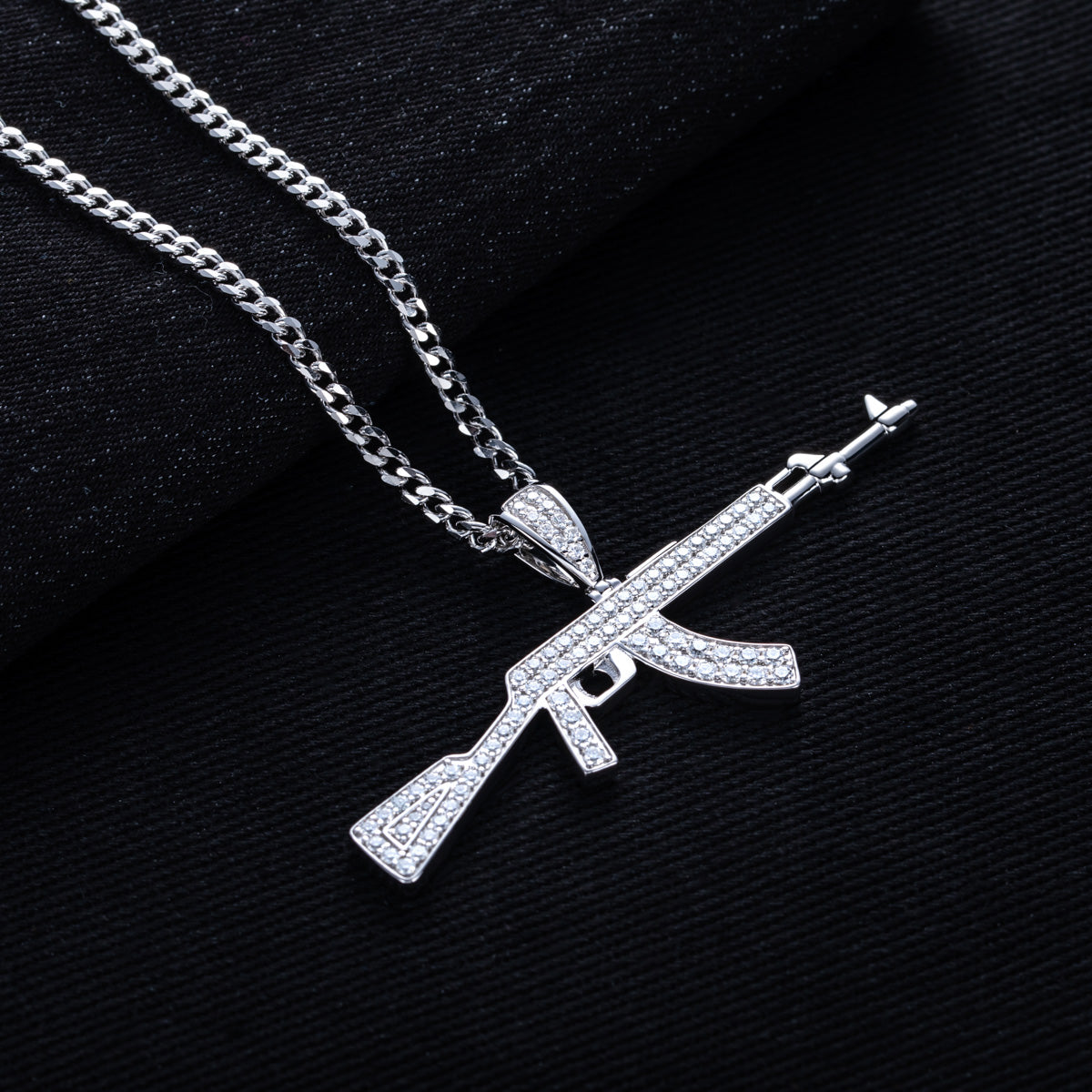 S925 Silver Moissanite AK Gun Pendant