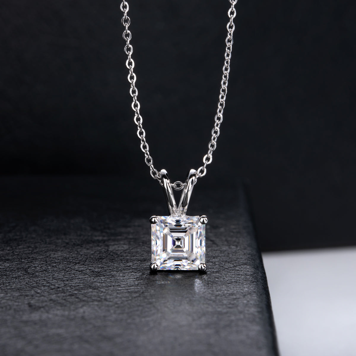 Ascher Cut Moissanite Pendant in 925 Sterling Silver
