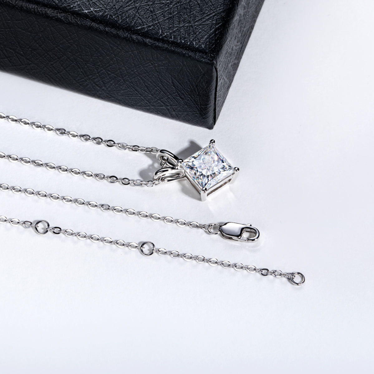 S925 Silver Princess Cut Moissanite Pendant